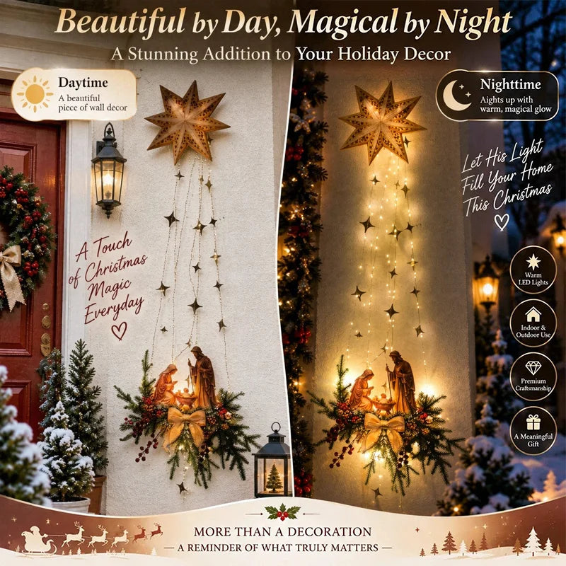 LED Light Up Nativity Scene Wall Decor Christmas Holy Birth Manger Wall Hanging Ornament