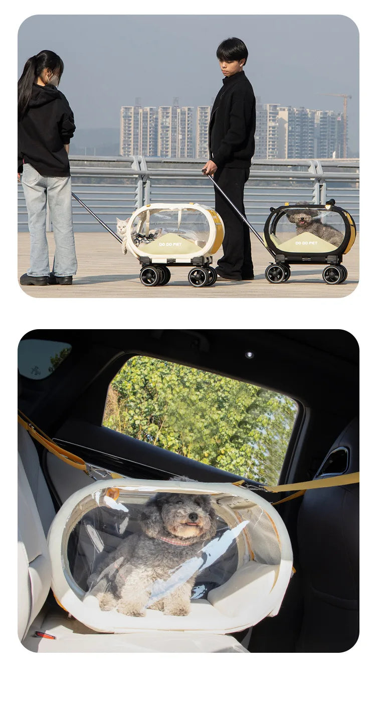 Portable Pet Trolley Carrier with Wheels