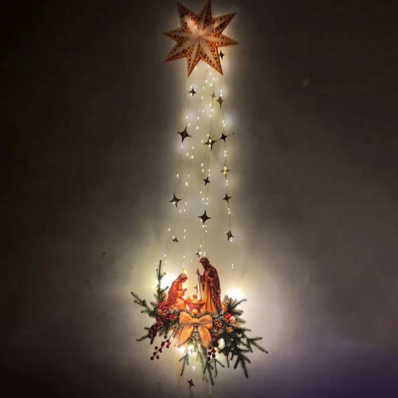 LED Light Up Nativity Scene Wall Decor Christmas Holy Birth Manger Wall Hanging Ornament