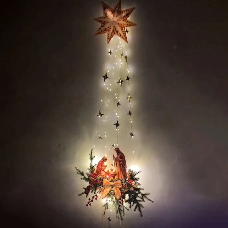 LED Light Up Nativity Scene Wall Decor Christmas Holy Birth Manger Wall Hanging Ornament