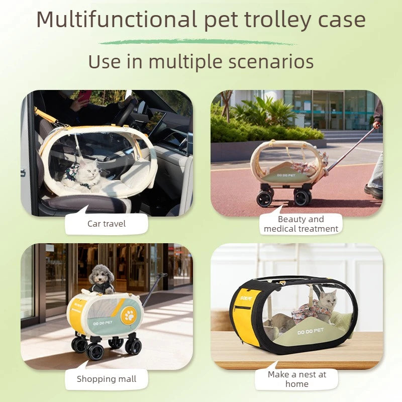 Portable Pet Trolley Carrier with Wheels