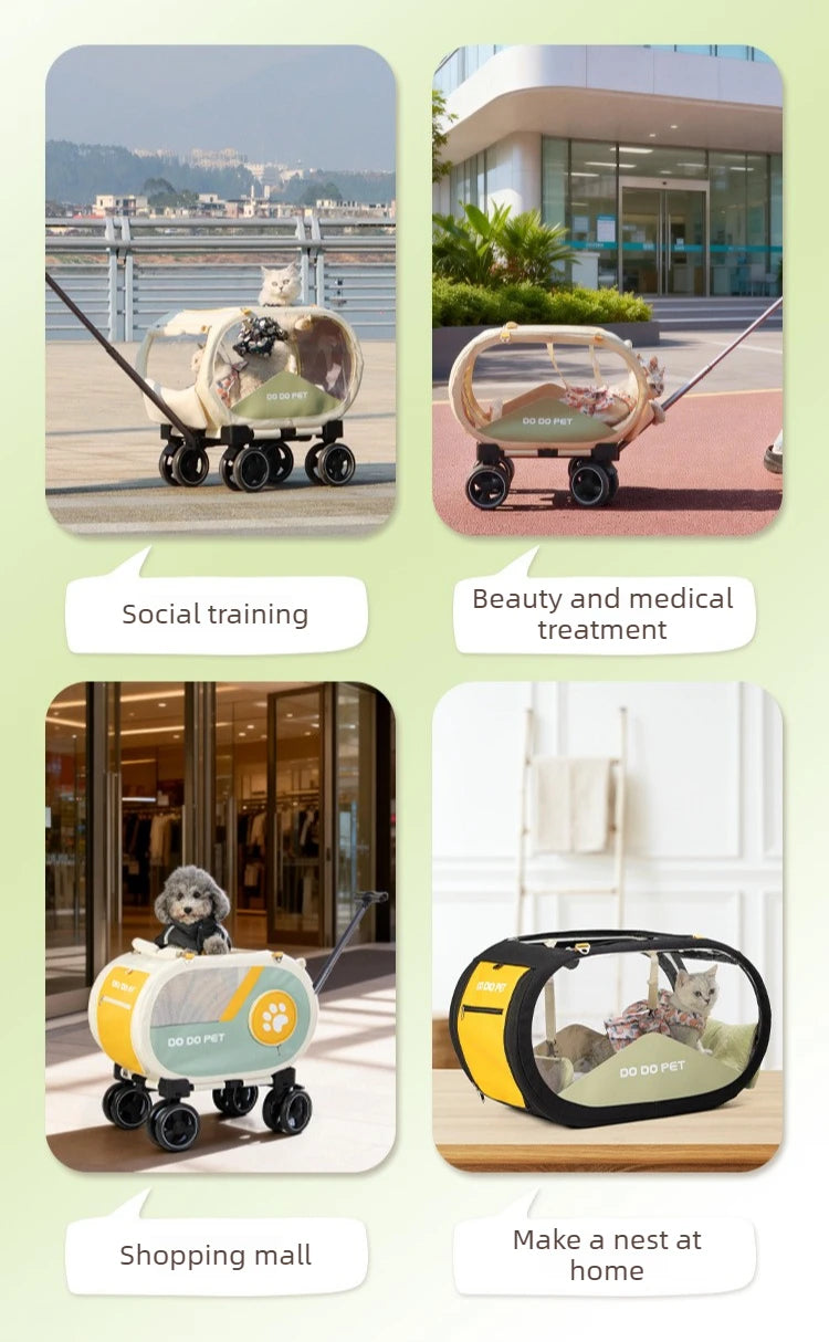 Portable Pet Trolley Carrier with Wheels